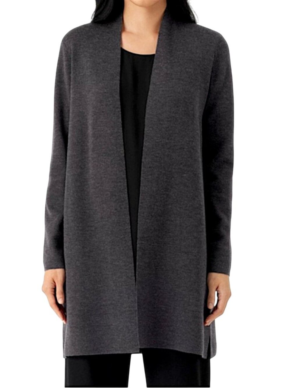 NWT Eileen Fisher Italian Superfine Merino Wool Long Open Cardigan XS Bark